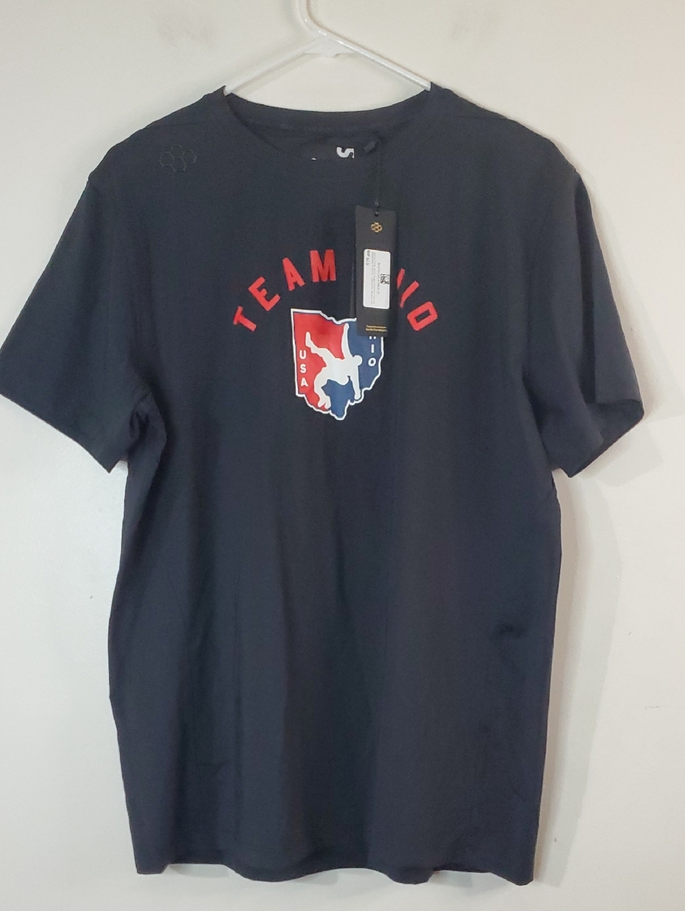 NWT RUDIS Team Ohio USA Arch Logo Performance Heather T-Shirt Black Large Mens